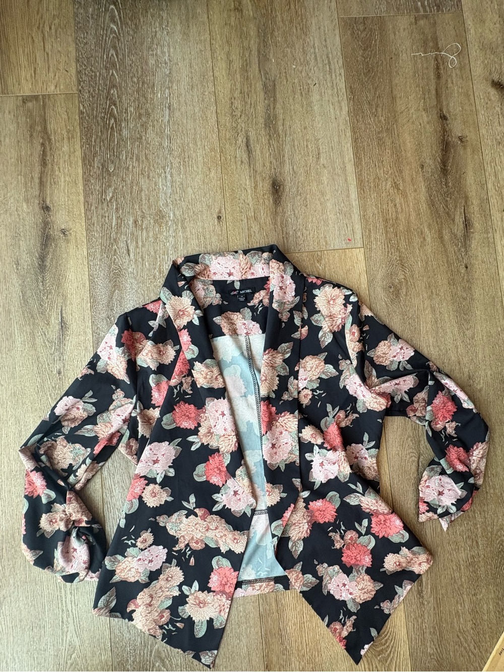 Floral Lightweight Open Front Blazer Womens Size M Boho Sheer Draped Jacket